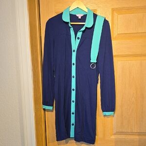 Lilly Pulitzer Navy and Aqua Contrast-Trim Midi Dress
